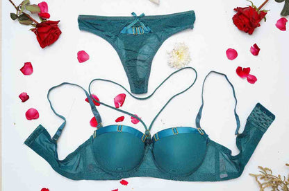 Feminique Strappy Ring Pushup Bra Panty Set