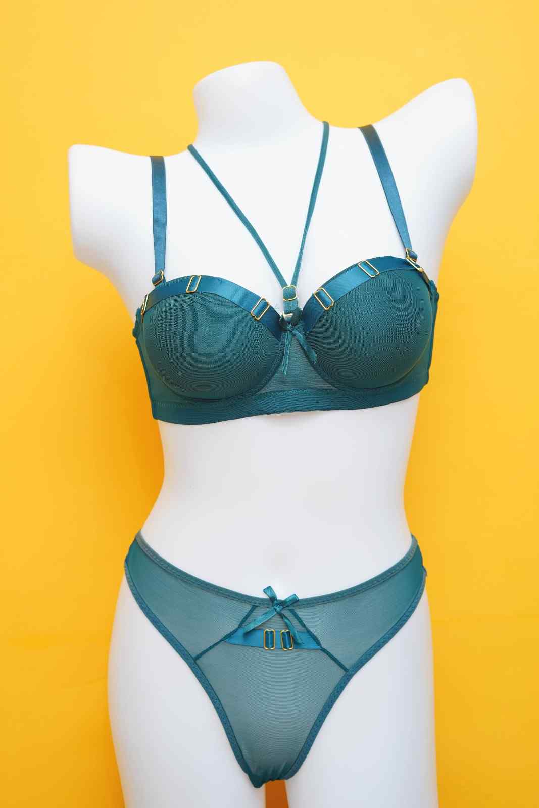 Feminique Strappy Ring Pushup Bra Panty Set