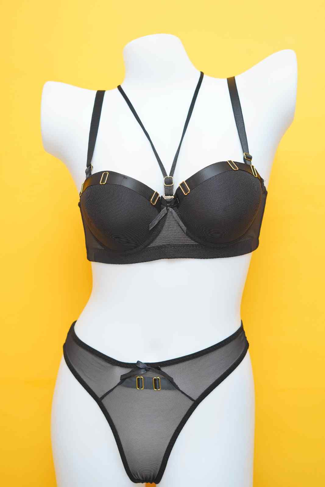 Feminique Strappy Ring Pushup Bra Panty Set