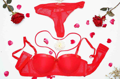 Feminique Strappy Ring Pushup Bra Panty Set