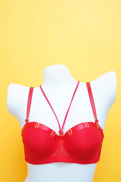 Feminique Strappy Ring Pushup Bra Panty Set