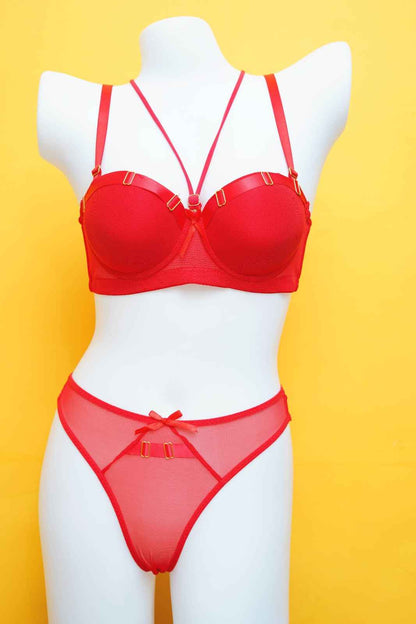 Feminique Strappy Ring Pushup Bra Panty Set