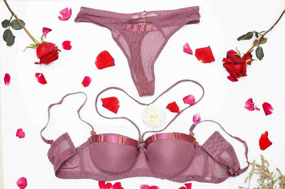 Feminique Strappy Ring Pushup Bra Panty Set