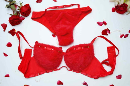 FAUX FUR ELEGANT BRA SET