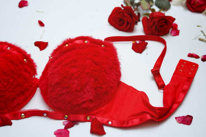 FAUX FUR ELEGANT BRA SET