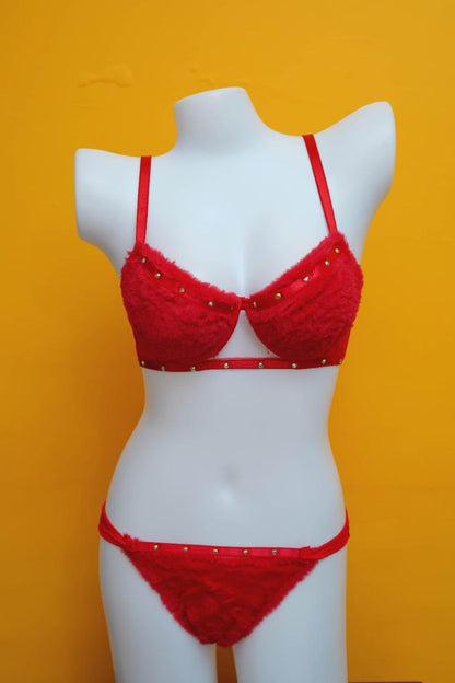 FAUX FUR ELEGANT BRA SET