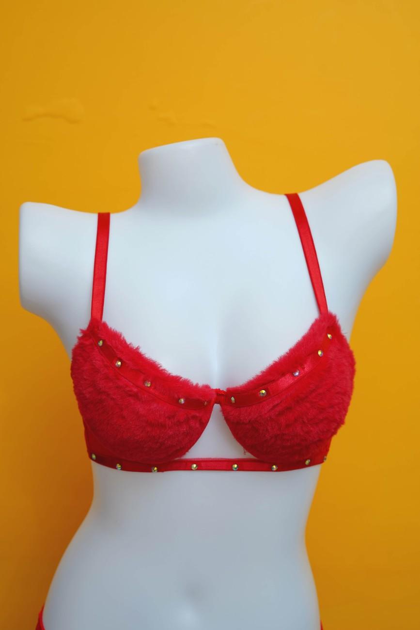 FAUX FUR ELEGANT BRA SET