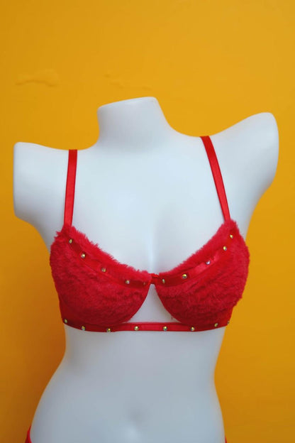 FAUX FUR ELEGANT BRA SET