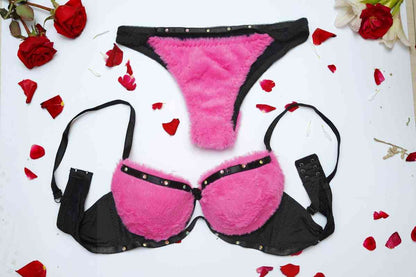 FAUX FUR ELEGANT BRA SET