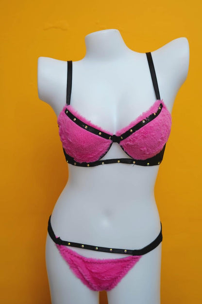 FAUX FUR ELEGANT BRA SET