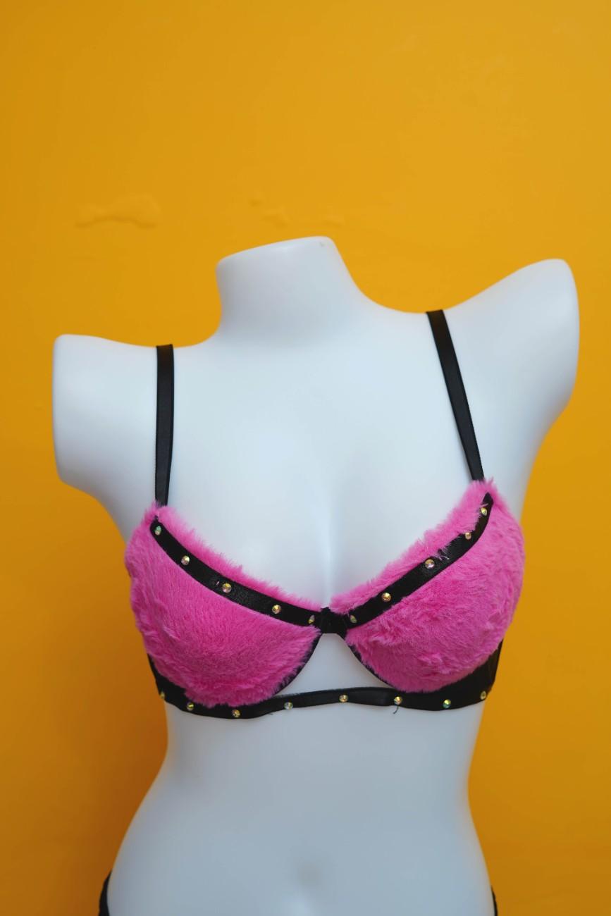 FAUX FUR ELEGANT BRA SET