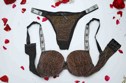 Sparkle Victoria Secret Pushup Bra and Thong Set