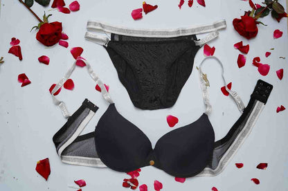 Light padded half-net bra and panty set
