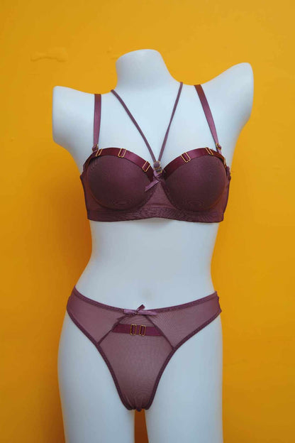 Feminique Strappy Ring Pushup Bra Panty Set