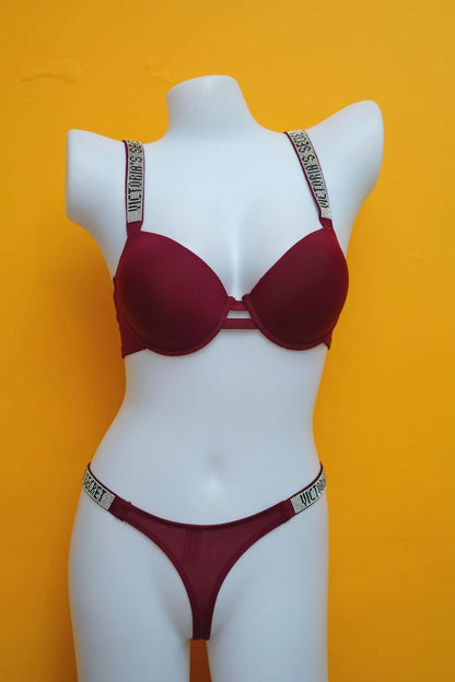 Victoria Secret Crystal Strap Bra & Thong Set